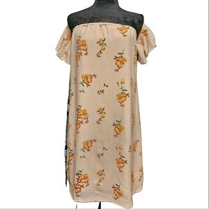 JNSQ Silk Pink Floral Mulberry Silk Strapless Flutter Sleeve Alba Dress Size 8